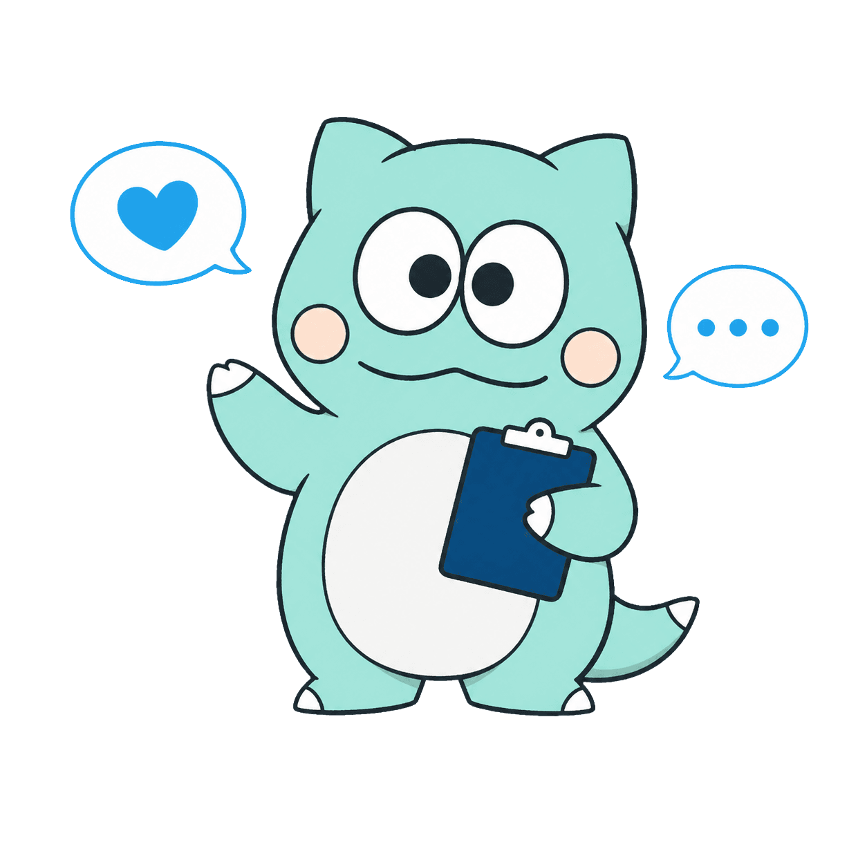 クリップボードを持って相談を聞くピラノくん