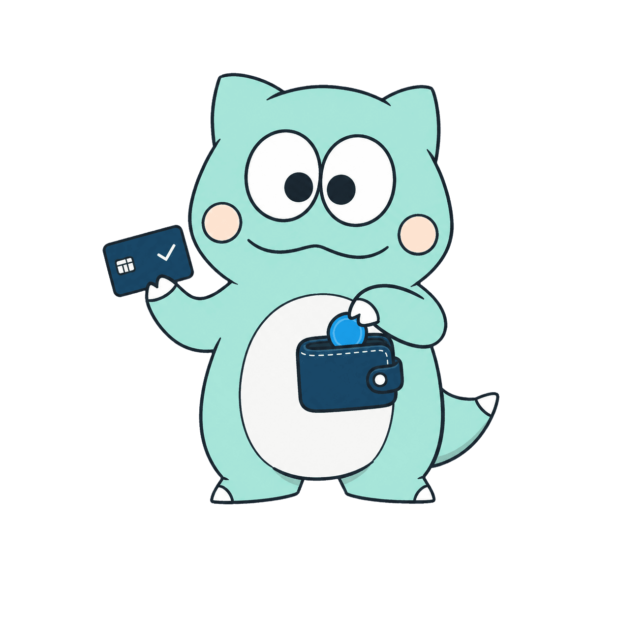 カードとお財布で支払いを案内するピラノくん