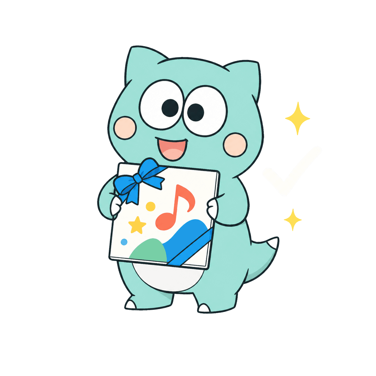完成した作品をうれしそうに受け取るピラノくん